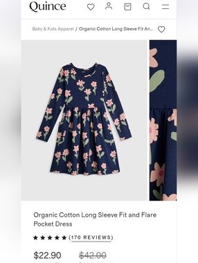 Quince Navy Floral Long-Sleeve Fit & Flare Dress